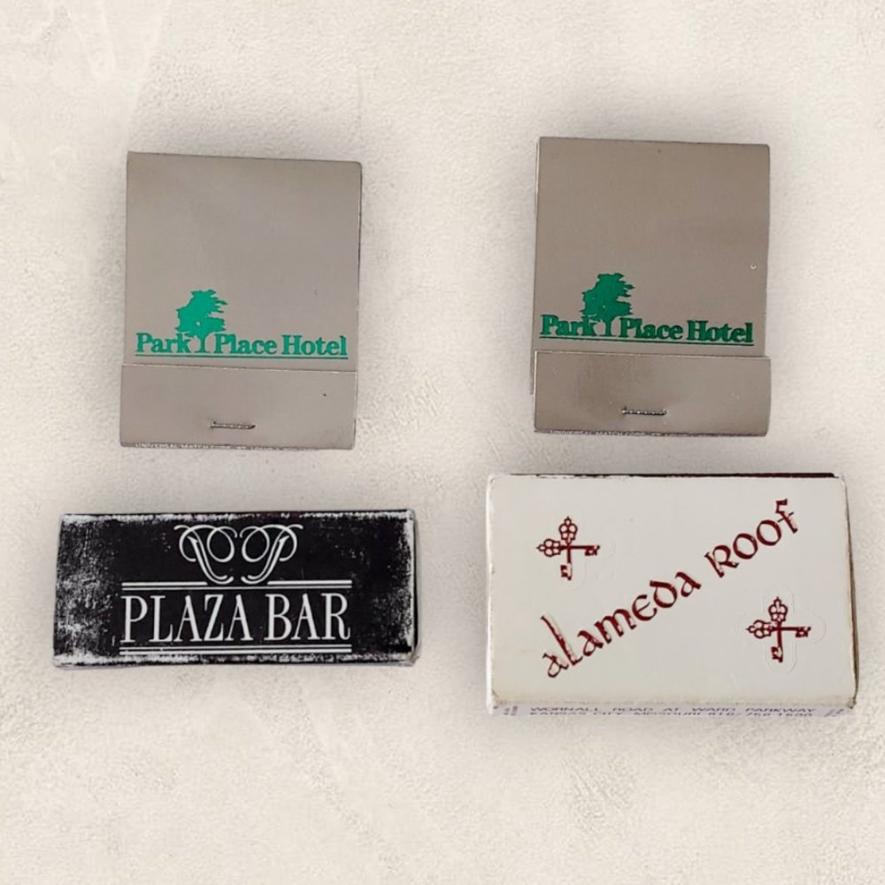 1980s KCMO Set of 4 Matchbooks/Park Place Hotel, Alameda Plaza Roof, Plaza Bar